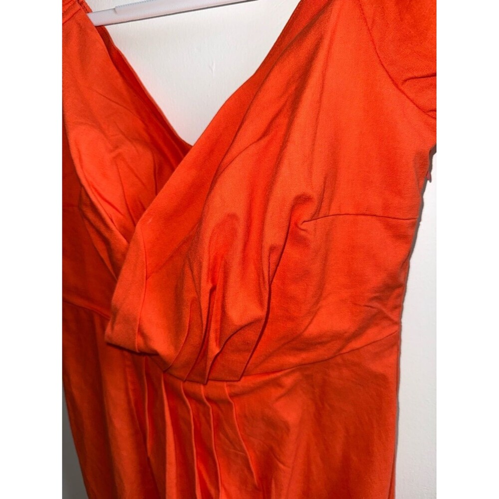Nasty Gal NWT Linen Puff Sleeve Mini Dress Coral Orange Size 10 Summer Brunch - Picture 6 of 12